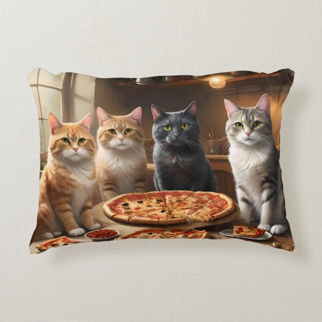 Cat Pizza Night, Decorative Cushion (Front)