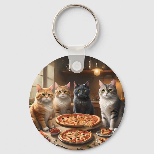 Cat Pizza Night, Key Ring (Front)