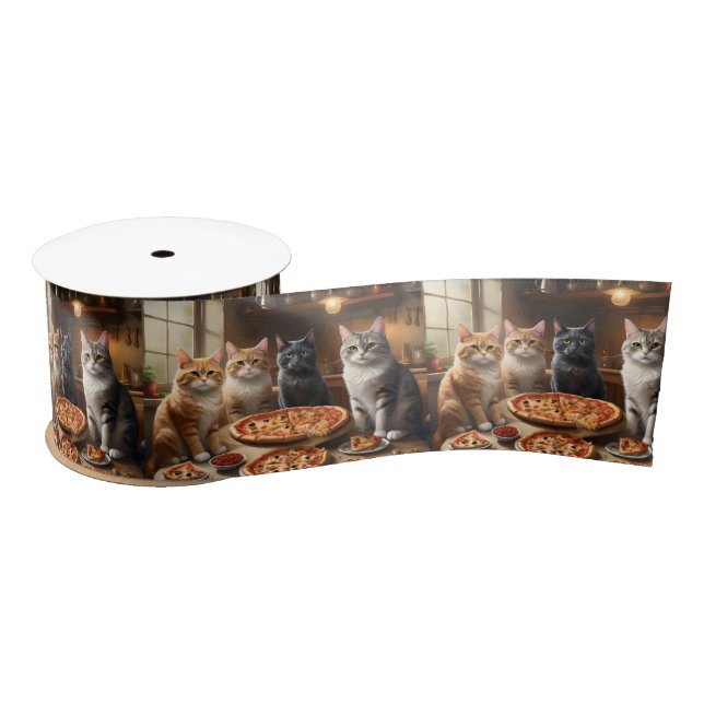 Cat Pizza Night, Satin Ribbon (Spool)