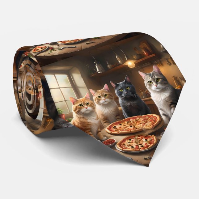 Cat Pizza Night, Tie (Rolled)