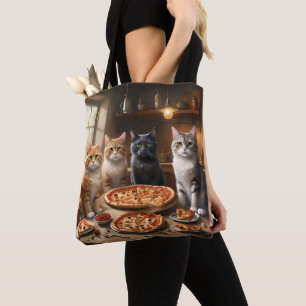Cat Pizza Night, Tote Bag