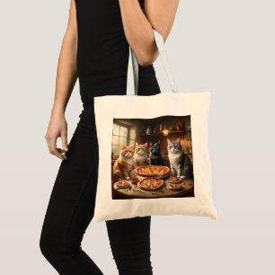 Cat Pizza Night, Tote Bag