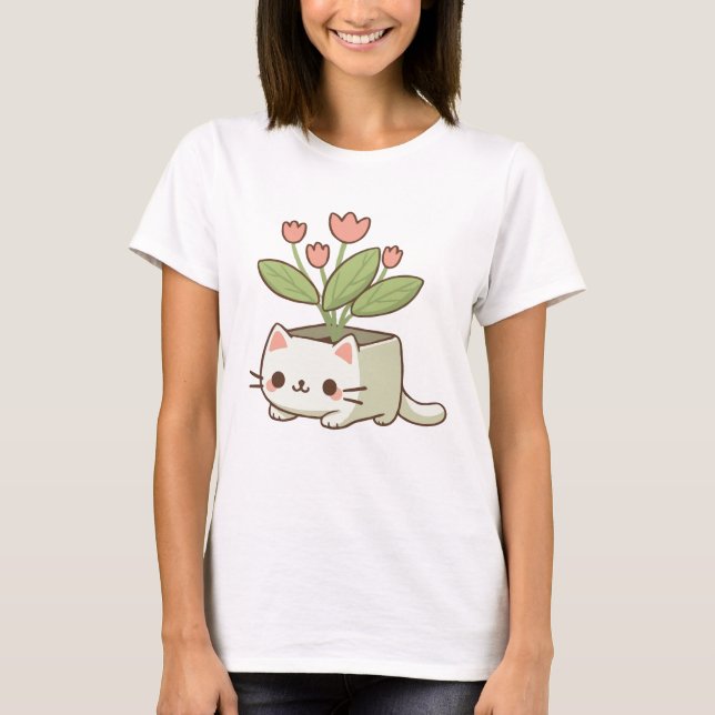 Cat Plant Vase T-Shirt (Front)