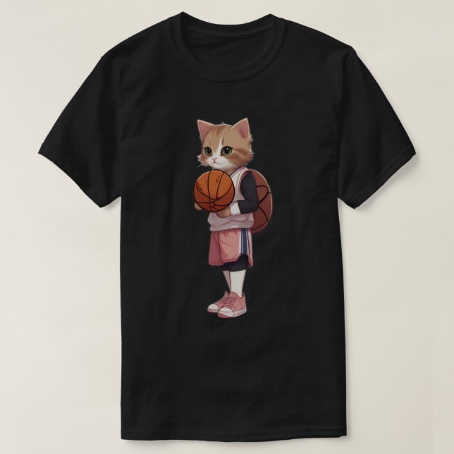 cat play basketball T-Shirt (Design Front)
