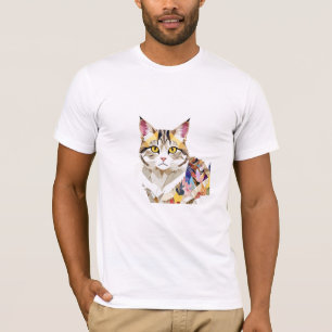Cat Playful Adorable Fun Animal Colourful Geometri T-Shirt