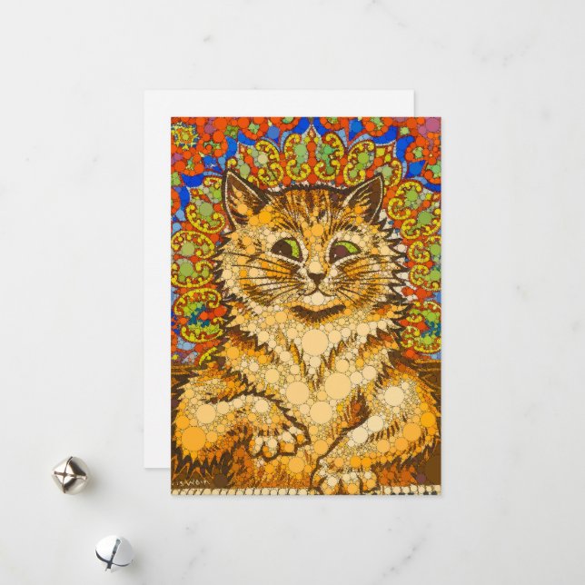 Cat Playing a Piano, Psychedelic -After Louis Wain Holiday Card (Front/Back In Situ)