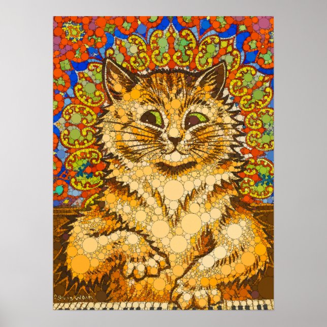Cat Playing a Piano, Psychedelic -After Louis Wain Poster (Front)