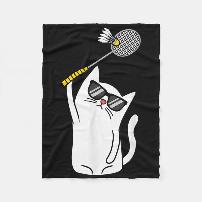 Cat Playing Badminton Shuttle Player Lover Coach G Fleece Blanket (Front)