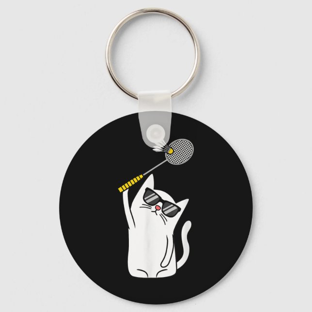 Cat Playing Badminton Shuttle Player Lover Coach G Key Ring (Front)