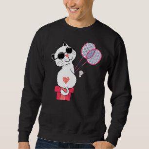 Cat Playing Badminton Sports Player Coach Graphic Sweatshirt