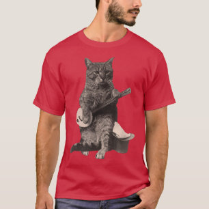 Cat Playing Banjo Guitar Short Sleeve  T-Shirt