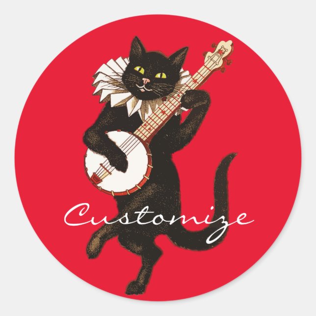Cat playing Banjo Thunder_Cove Classic Round Sticker (Front)