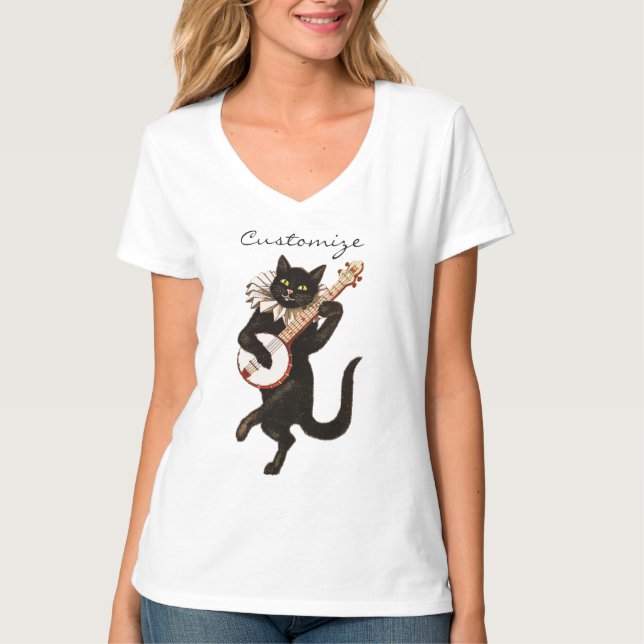 Cat playing Banjo Thunder_Cove T-shirt (Front)
