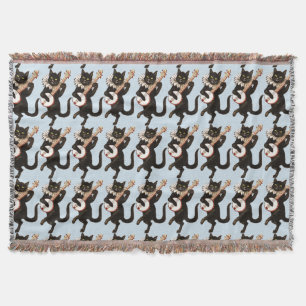 Cat playing Banjo Thunder_Cove Throw Blanket