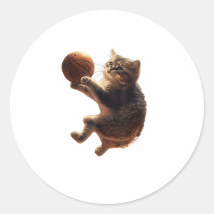 Cat Playing Basketball Funny Cats Mum Meow Kitty F Classic Round Sticker