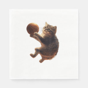 Cat Playing Basketball Funny Cats Mum Meow Kitty F Napkin