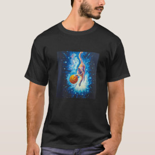 Cat Playing Basketball In Space T-Shirt