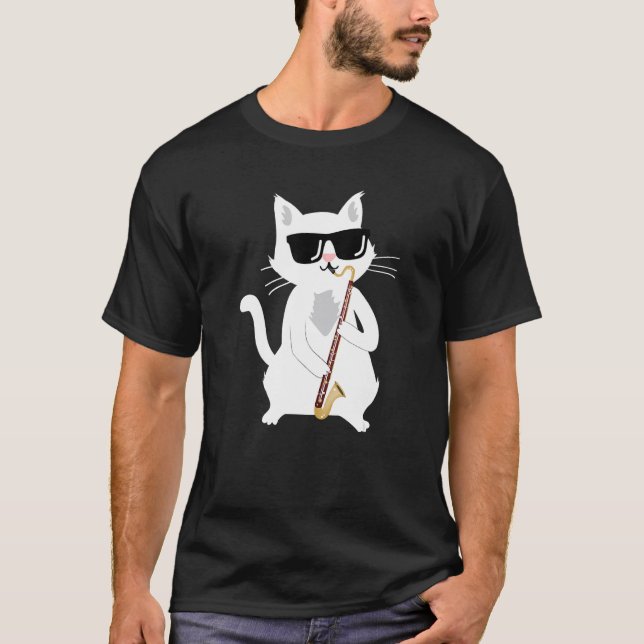 Cat playing Bass Clarinet T-Shirt (Front)