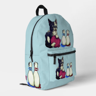 Cat playing bowling printed backpack