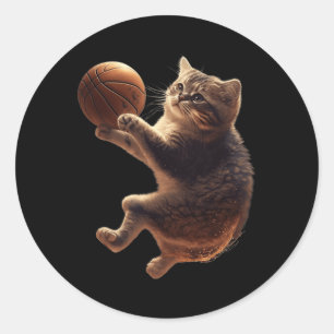 Cat Playing Bysketbyll Fun Cats Mum Meow Kitty Fun Classic Round Sticker