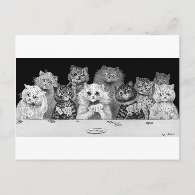 Cat Playing Card, Louis Wain Postcard (Front)