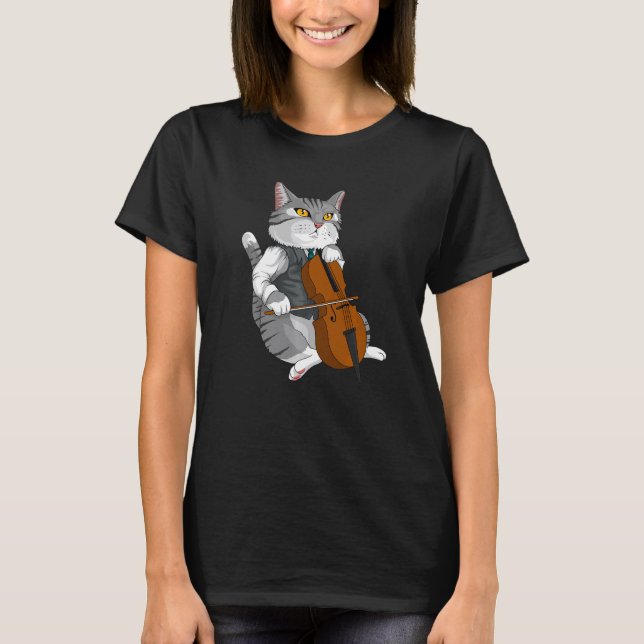 Cat Playing Cello Violin musical instrument   T-Shirt (Front)