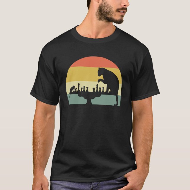Cat Playing Chess Grandmaster T-Shirt (Front)