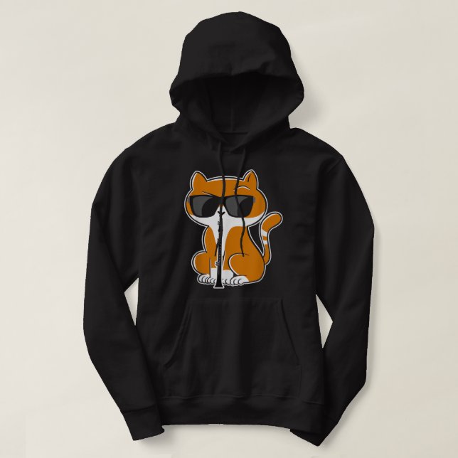 Cat Playing Clarinet Kitty Marching Band Clarinet  Hoodie (Design Front)