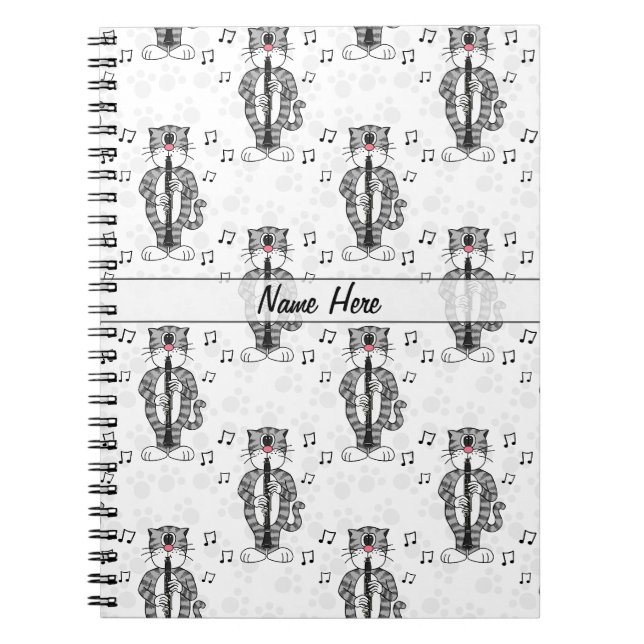 Cat Playing Clarinet Musician Clarinetist Custom Notebook (Front)