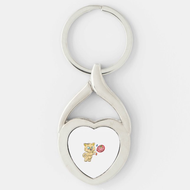 Cat Playing Darts Key Ring (Front)