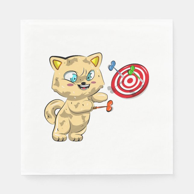Cat Playing Darts Napkin (Front)