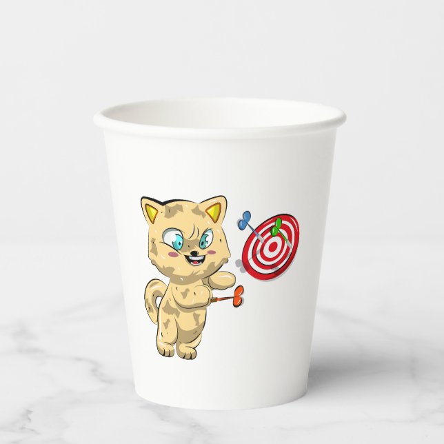 Cat Playing Darts Paper Cups (Front)