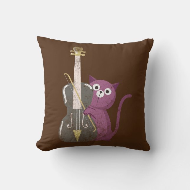 cat playing double bass  cushion (Front)