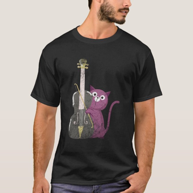 cat playing double bass  T-Shirt (Front)