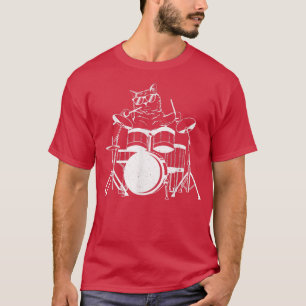 Cat Playing Drum Cat Musician Music Lover Cat Drum T-Shirt