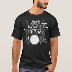Cat Playing Drum Set Drummer Drumming Rock T-Shirt