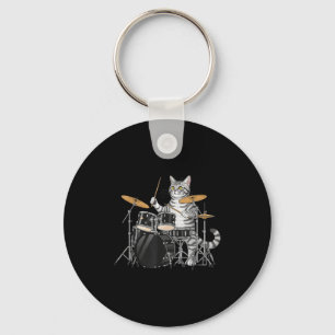 Cat Playing Drums Drumset Drumkit Drumming Drum Dr Key Ring