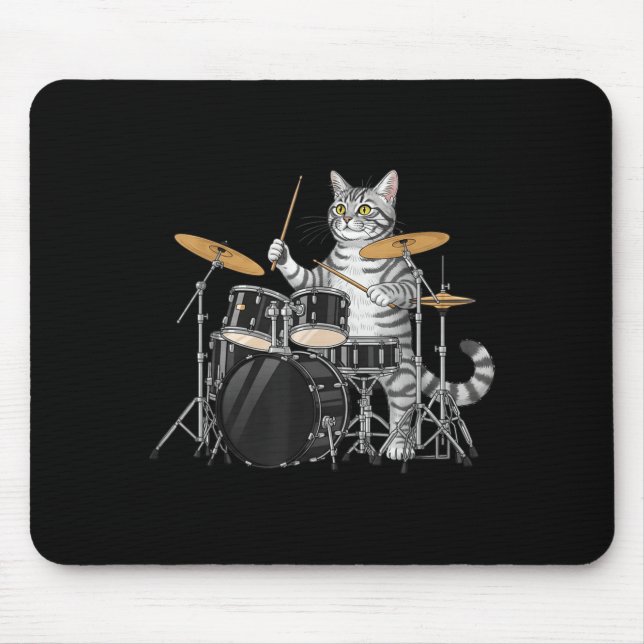 Cat Playing Drums Drumset Drumkit Drumming Drum Dr Mouse Pad (Front)