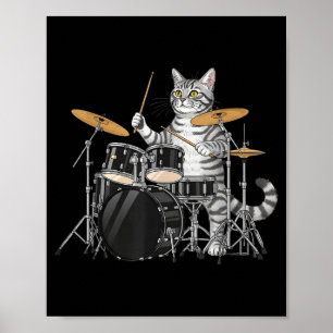 Cat Playing Drums Drumset Drumkit Drumming Drum Dr Poster