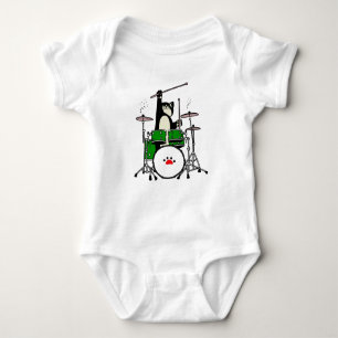 Cat Playing Drums, Funny Cat Playing Drums Baby Bodysuit