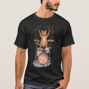 Cat Playing Drums Rock Music T-Shirt
