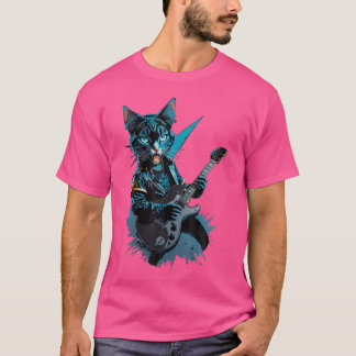 Cat Playing Electric Guitar Heavy Metal Rock Cat L T-Shirt