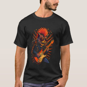 Cat Playing Electric Guitar, Love Rock Music T-Shirt
