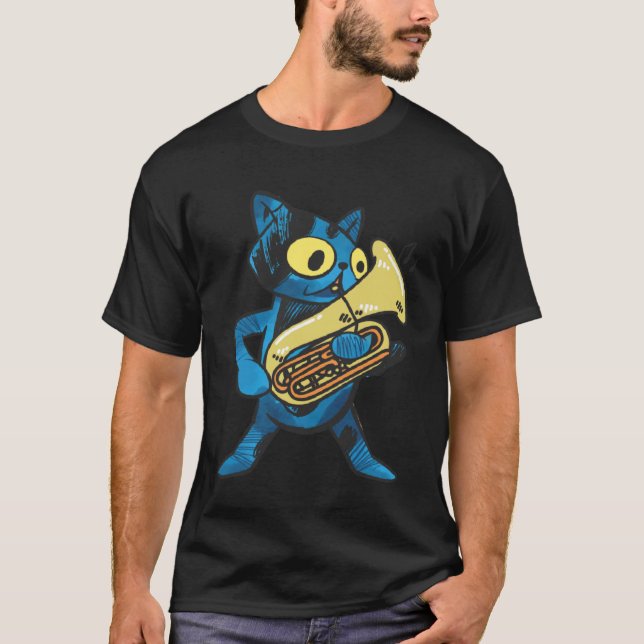 Cat playing Euphonium  brass Instrument T-Shirt (Front)