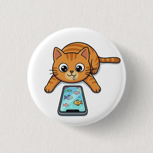 Cat Playing Fish Game Button (Front)