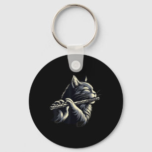 Cat Playing Flute Musician Cats Lover Key Ring
