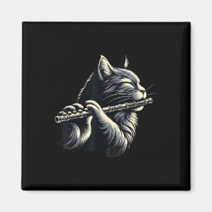 Cat Playing Flute Musician Cats Lover  Magnet