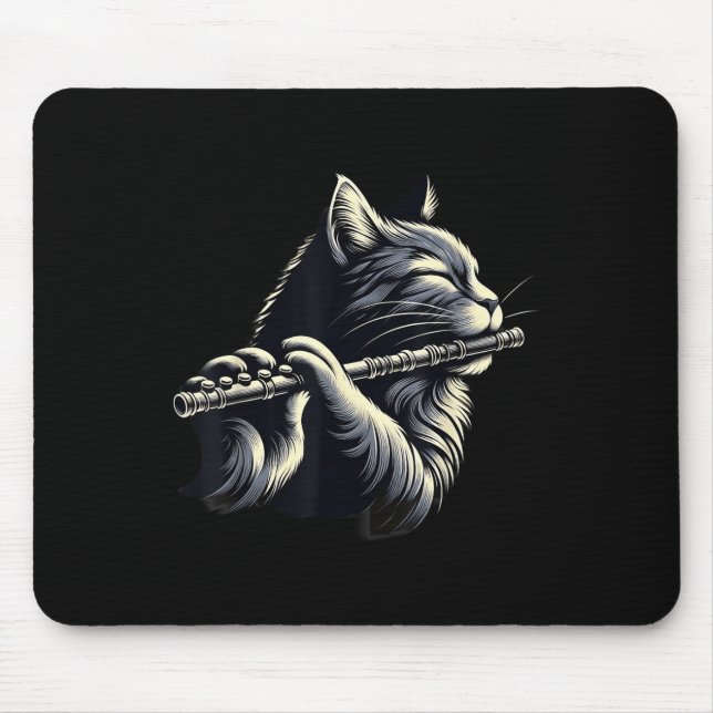 Cat Playing Flute Musician Cats Lover  Mouse Pad (Front)