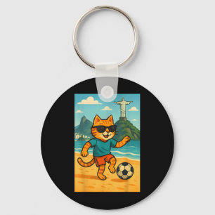 Cat Playing Football Cute Sport Rio De Janeiro Bra Key Ring