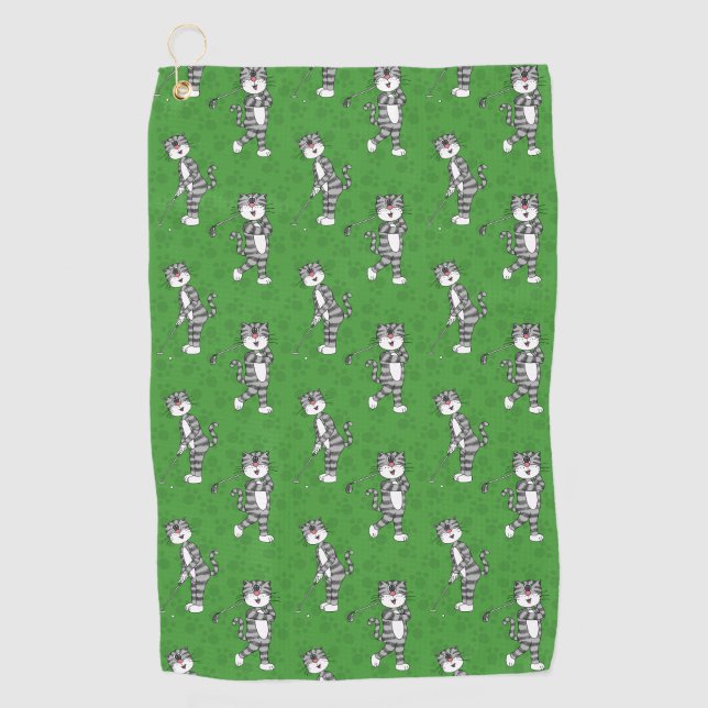Cat Playing Golf, Golfer Funny Golf Towel (Front)